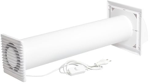 SYSTERM Abluftset Ø 100 mm mit Ventilator, Lüftungsanlage und Außenlüftung Wetterschutzgitter. Kleiner, leiser Lüfter-Set, Lüftungsrohr Ø 100 mm für Wände bis 500 mm Dicke. (Weiß)
