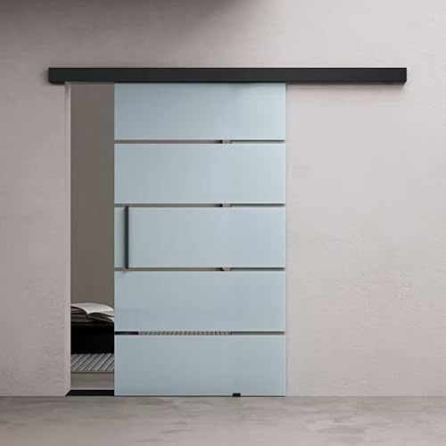 Durovin 900 × 2050mm Internal Sliding Glass Door – 8mm Frosted Sectioned Tempered Glass, Premium Black Hardware&Bar Handle, Heavy-Duty 5ft Track for Bathroom, Kitchen, Living Room & Bedroom