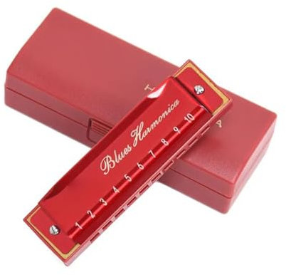 Mundharmonika Mundharmonika C-Tonart 10 Löcher Mundharmonika Maultrommel Professionelle Musikinstrumente Mit Etui(Red)