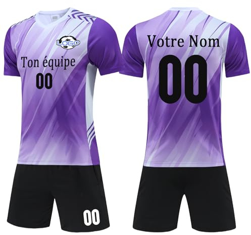 Maillot + Short de Foot Enfant Personnalisé avec Prénom et Numéro T-Shirts Shorts Ensemble 2 Pièces Maillot de Foot pour Adultes et Enfants
