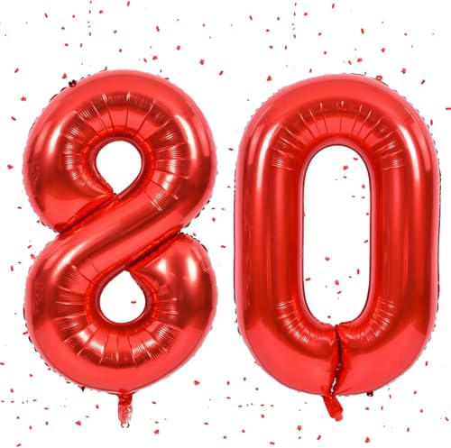 Rot Luftballon 80,Zahlen Luftballon Rot,40 Zoll 4ot Folienballon 80,Zahlenballon 80 Helium Ballon luftballon 80 Geburtstag für Geburtstagsdeko Frau Mann Jubiläum Party Deko