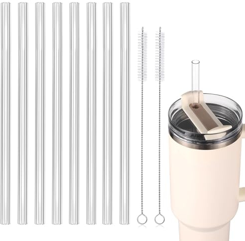 8 Pcs Plastic Replacement Straw for Stanley Cap, Reusable Drinking Starws ClearStraw for Water Bottles with 2 Straw Cleaner Brushes, Compatible with 30oz/40oz Cup