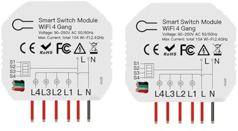 Uhidka Tuya Smart 4 Way WiFi Switch Module 2Pcs Light Control Switch Remote App Control Dimmer Curtain Switch