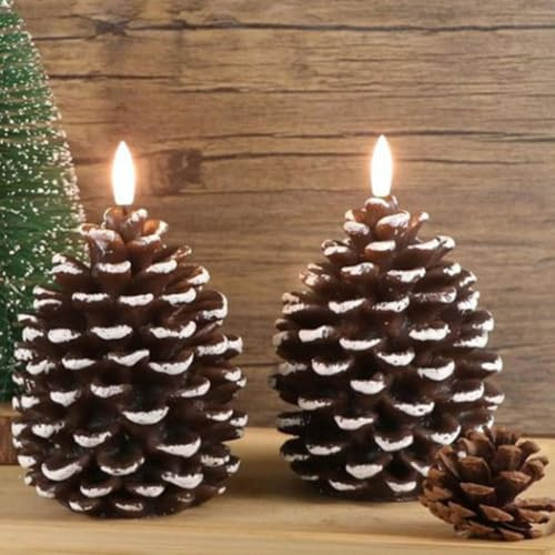 GUSHE 2 Pcs Flameless Pinecone Candles Battery Operated, LED Pine Cone Candles, Flickering LED Light Pine Cone Decor Real Wax Brown Candle for Thanksgiving Christmas Home Party Decoration