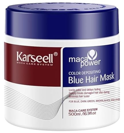 Karseell MACA CARE SYSTEM Blaue Pigment Haarmaske Tönung Farbauffrischung Verstärkt Kühle Blautöne Hydratisiert Repariert Anti-Frizz Für Trockenes Beschädigtes Coloriertes Haar 500ml