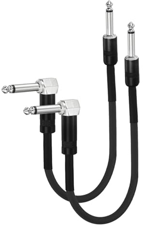 QUARKZMAN 2 Stk Gitarren Patchkabel 16 Zoll Pedalboard Kabel Metall Schwarz | Gitarren Patch Effektkabel, 1/4 Zoll, Gerade Biegung, TS Rechtwinkel, Für Instrument Effektpedal Mischpult