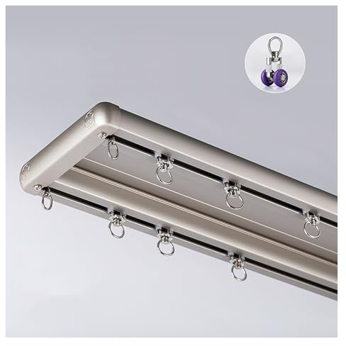 Gardinenschiene Aus Aluminium 2-läufig, Zweireihige Vorhangschiene, Gardinenleiste, 2-läufig Objetkschiene, Vorhangstange, Für Schiebevorhang(Champagne,5m)