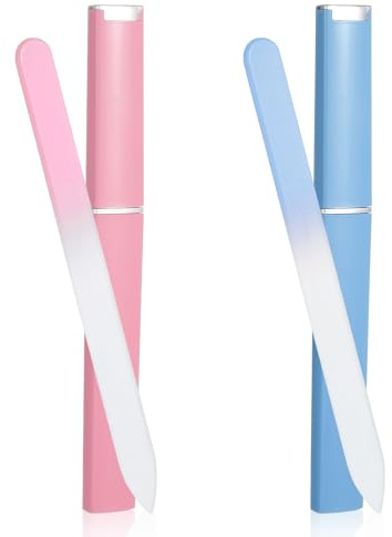 Wanmu Profi Nagelfeile, 2 Stück Glas-Nagelfeilen Fingernagelfeile mit Etui Doppelseitig Kristalloberfläche Nagelfeilen Professionelles Maniküre-Werkzeug für Frauen