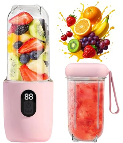 Hojalis Mixeur Portable 500ml, Extracteur De Jus Portable avec Affichage Numérique, Mini Blender Smoothie avec 6 Lames Ultra-Tranchantes,Rechargeable Blender Portable Pour Milkshake,Jus,Smoothie