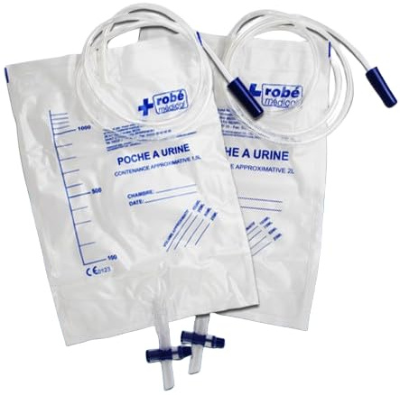 Urinbeutel Steril mit Ventil und SafeT-Entleerung - 1,5L/2L - Schlauch 90cm/120cm - 25 Stück - Medizinische Verwendung (2 Liter mit Schlauch 120 cm)