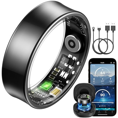 BANLVS Smart Watch Ring für Herren Damen, Fitness Ring mit 24/7 Herzfrequenz HRV, SpO2 Schlaf Temp, 176 Sportmodi, IP68 Wasserdicht Smartring, APP kein ABO, für Android und iOS (Schwarz, 65.4mm(11))