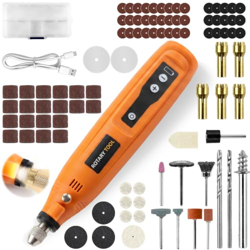Mini Dremel Multifunktionswerkzeug mit LED, Rotationswerkzeug mit 8 Geschwindigkeiten (3000-20000 U/min), Multifunktionswerkzeug Akku Set, Feinbohrschleifer für Resin, Holz, Glas, Basteln