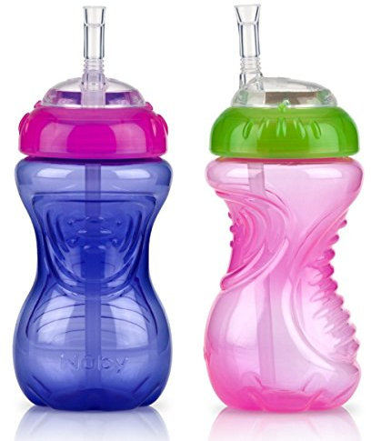 Nuby 2-Pack 10-oz No-Spill Flexi Straw Cup - Purple/Pink