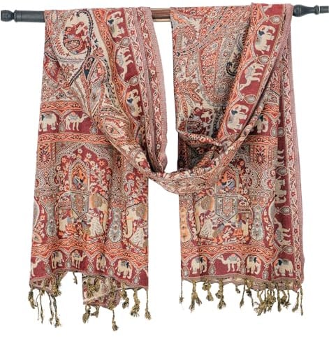 GURU SHOP Indischer Pashmina Schal, Schultertuch, Boho Stola mit Paisley Muster - Orange/creme, Herren/Damen, Synthetisch