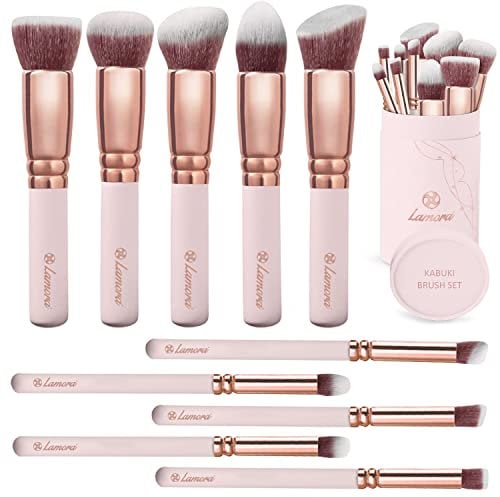 Make-Up Pinselset Kosmetik Kabuki - 10 Teiliges Premium Schminkpinsel Set (Puderpinsel Foundation Pinsel Inkl.) - Ideal für Puder, Cremige oder Flüssige Foundation - Super Geschenkidee