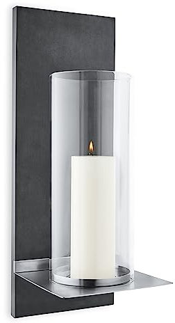 blomus -FINCA- Wandleuchter M mit Kerze, Wandkerzenhalter, exklusive Optik, Polystone / Glas / Edelstahl, In- & Outdoor, hochwertige Verarbeitung (H / B / T: 52 x 19 x 21 cm, Edelstahl-matt, 65423)