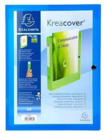 Exacompta - Ref. 59982E - 5 filing boxes with Kreacover snap closure - customizable on 1 side - in translucent polypropylene - back 4 cm - dim 25x33 cm - for A4 - blue color