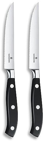 Victorinox Grand Maître Steak Knife Set, 2 Pieces, Extra Sharp Blade, Wavy Edge, 12 cm, Stainless Steel, Black