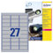 AVERY Zweckform L6011-100 Typenschild Folienetiketten (2.700 Aufkleber, 63,5x29,6mm auf A4, stark selbstklebend, strapazierfähig, wetterfest, bedruckbare Klebefolie, blanko) 100 Blatt, silber