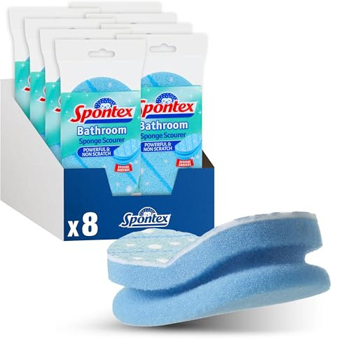 Spontex Bathroom - Estropajo salvauñas, no raya, especial para baño, tamaño XL, fibra blanca, color azul (Paquete de 8)