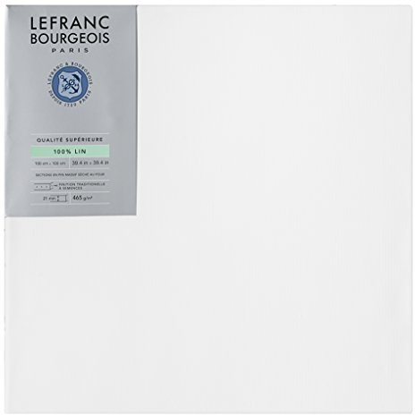 Lefranc & Bourgeois 111247 - Telaio in 100% lino di prima qualità, pronto all'uso, impregnato con gesso di biossido di titanio, inchiodato lateralmente su legno di pino massiccio, 100 x 100 cm