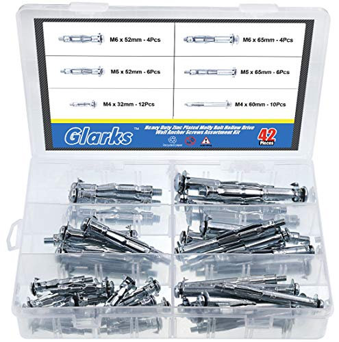 Glarks 42 viti di ancoraggio a parete in acciaio zincato resistente, 4 pezzi, per cartongesso, gesso e piastrelle