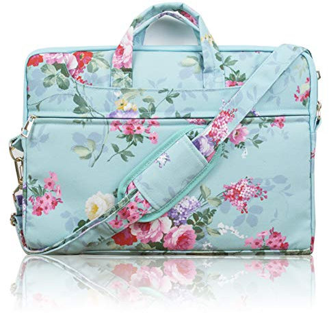 TaylorHe 15.6 inch 15 inch 16 inch Poly Canvas Laptop Shoulder Bag with Patterns, Side Pockets Handles and Detachable Strap Vintage Rose Floral