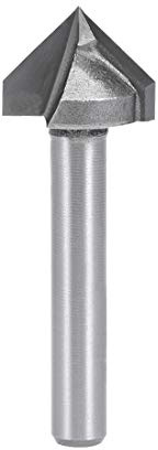 sourcing map 90 Grad V Nut Fräser 16 mm Durchmesser mit 6 mm Schaft V Nut | Titanstahl bestückter Bit (grau)