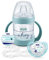 NUK Nature Sense Beach Set, 1 x Nature Sense Trinklernflasche, 1 x Freestyle Silikon-Schnuller, 1 x Schnullerkette, 6-18 Monate (Set grün)