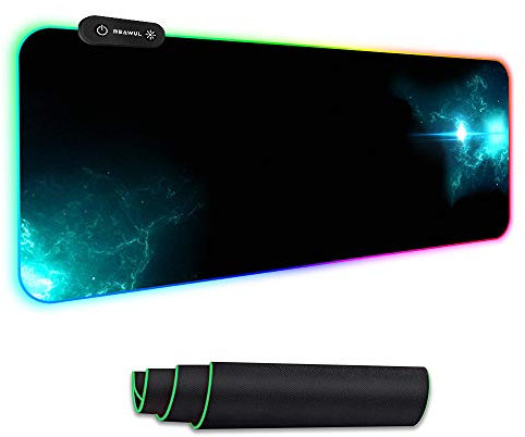 REAWUL Large RGB Gaming Mouse Mat Pad 14 Modes Oversized Glowing Led Extended Mousepad, Anti-Slip Rubber Base and Waterproof Surface, Extra Large Keyboard Mouse Mat - 800 x300 x4 mm