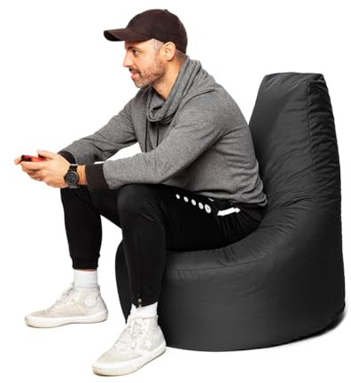 PATCH HOME Gamer Sessel Sitzsack Beanbag - 2 Größen - 25 Farben XXL - 80cm Durchmesser, 30cm Sitzhöhe, 90cm Höhe Schwarz