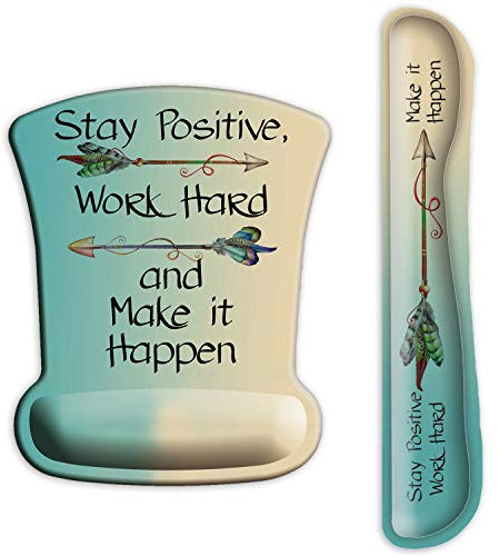 ITNRSIIET Upgraded Ergonomic Keyboard Wrist Rest and Mouse Wrist Rest Pad Set, Stay Positive Work Hard and Make It Happen Arrow Print Inspirational Quote. Easy Typing and Wrist Pain Relief