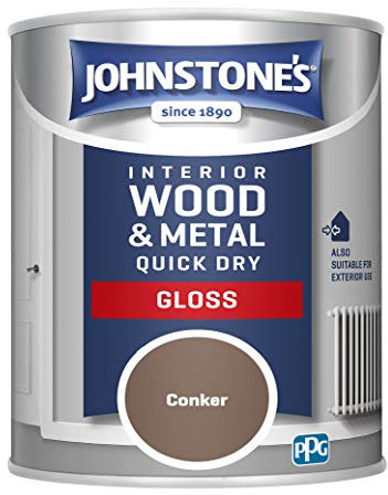 Johnstone's - Wood & Metal Paint - Gloss Finish - Conker - 750ml - Water Based - Non Drip & Quick Drying - Radiator Paint - Low Odour - Dry in 1-2 Hours - 8m2 Coverage per Litre