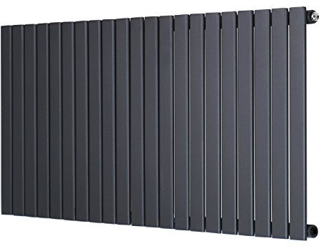 NRG 600x1428mm Designer Flat Panel Radiator Single Horizontal Central Heating Rads Anthracite with Angled Pair of Valves