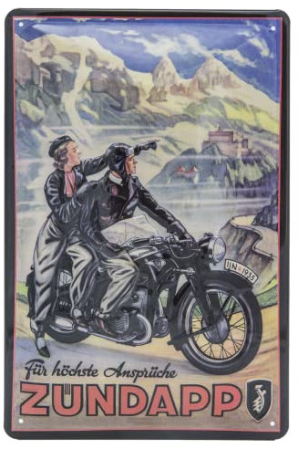 LUCKYLINDE - Retro Blechschild passend für Zündapp Moped, Motorrad Fans, Deko Werkstatt, Garagen Schild, geprägtes Stahlblech (20 x 30 cm)