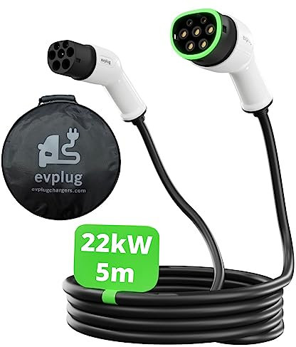 evplug Câble de Recharge pour Voitures électriques EV (Type 2 - Type 2 | 5m, 22kW | 32A)