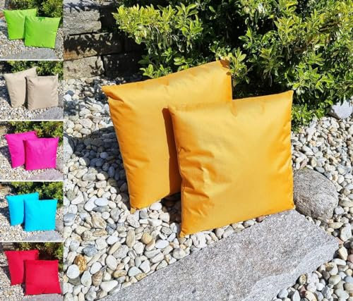 JACK 1x 45x45cm Outdoor Lounge Kissen Dekokissen inkl. Füllung Wasserabweisend Sitzkissen Garten Stuhl Lotus Effekt, Farbe:Gold