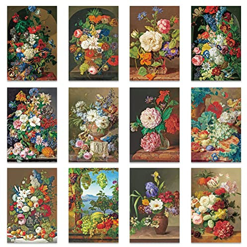 Berkin Arts Alle Gelegenheiten Süße Blume Floral Arte Grußkarten Blanko 12er-Pack mit Umschläge 10 x 15 cm Klappkarten, Valentinstag Hochzeitstag Glückwunsch Jubileu für Kinder Mädchen Jungen