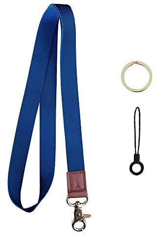 1 Lanière - Tour de Cou attache Cuir porte Badge - Porte clé - Carte de visite - Carte étudiant - Carte de bus (Bleu Marine)