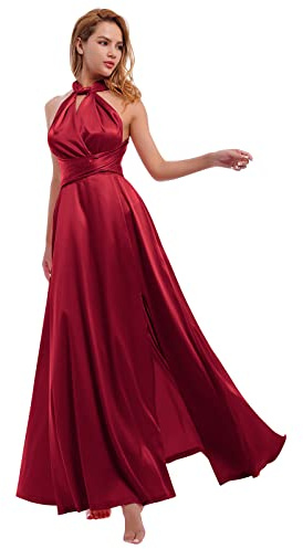 Damen Vintage V-Ausschnitt Chiffon Brautjungfernkleid Boho Tüll Lang Hochzeit Festzug Flowy Prom Party Abend Cocktail Maxi Kleider