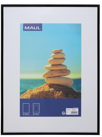Maul Bilderrahmen 30x40 cm aus Kunststoff | zum Hängen + Stellen in Quer- und Hochformat | edler, schmaler Wechselrahmen mit Passepartouteinleger | ideal für Fotos, Collage und Bilder | Schwarz