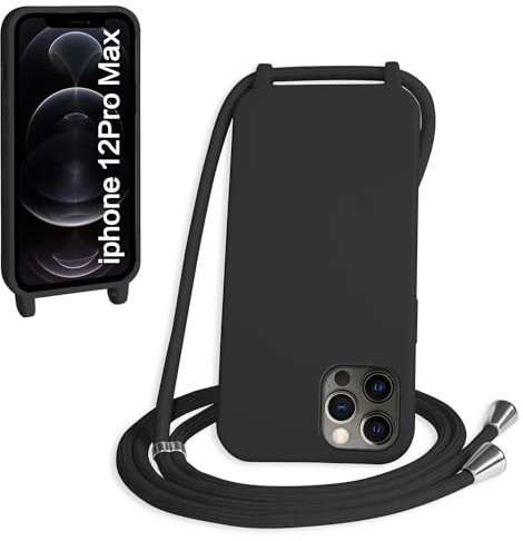 WenBaby Coque avec Cordon pour iPhone 12 Pro Max,Collier pour Étui bandoulière Colliers de cellulaire Mince Antichoc Réglable Lanyard Silicone Case,Noir