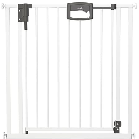 Geuther Türschutzgitter Easylock Plus | Treppenschutzgitter ohne Bohren Breite 200,5-208,5 cm | Türgitter Baby Holz-Metall | Kinderschutzgitter beidseitig öffnend | Kindersicherung Tür | Weiß