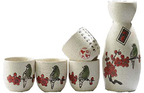 ZEALMAX Juego de 5 tazas de sake para casa/restaurante, juego de vino de cerámica para disfrutar del arte del vino y el té