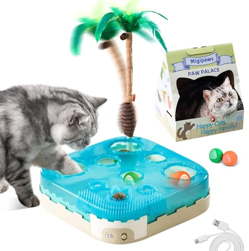 Migipaws 7-in-1 Interactive Automatic Cat Toy – Ultimate Indoor Cat Toy with Motion Sensor, LED Night Mode, Teaser Wand, Catnip Ball & Foam Balls for Bored Indoor Cats