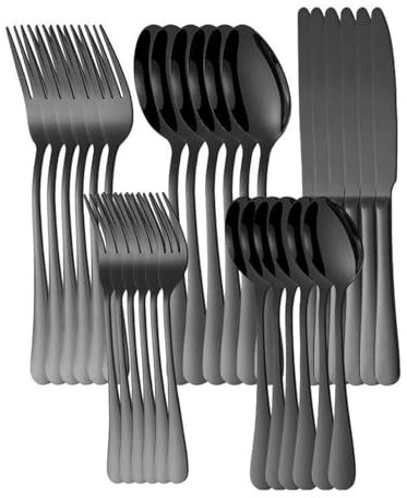 Ever Rich ® 30 Pieces Stainless Steel High-Grade Mirror Polished Gold Cutlery Set. Spoon Knife and Fork. Elegant & Classic Design (30 Cutlery Gold) … (Black 30 PCS)