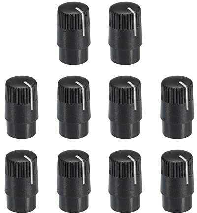 sourcing map Potentiometer-Einstellknopf ABS Gitarrenknopf für E-Gitarre, Endstufen, Stereos, Basslautstärke, 180 Grad, Drehknopf, 6 mm, D-Typ-Schaft, Schwarz / Weiß, 10 Stück