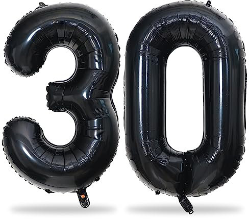 Schwarz Luftballon 30. Geburtstag Deko, XXL Riesen Schwarz Zahl 30 Luftballons, 40 Zoll Folienballon Zahlen 3 & 0 Ballon für Mann Frau 30 Jahre Geburtstagsdeko Jubiläum Party Dekoration