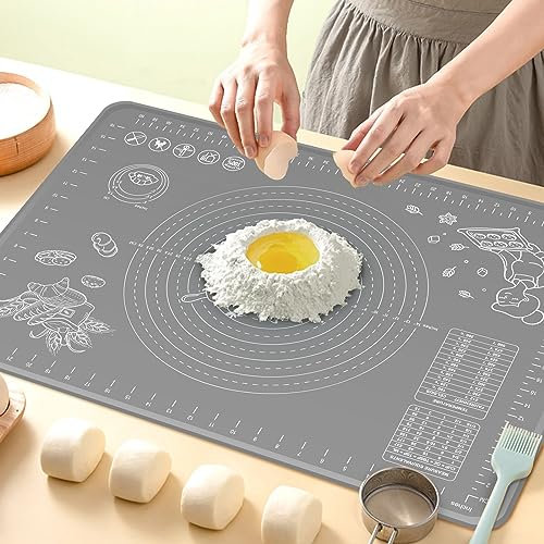 Backunterlage, Groß Rutschfeste Backmatte Silikon Teigunterlage Ausrollmatte mit Messung, 60x40 cm Silikonmatte mit 5MM hohe Kante, für Thekenmatte, Teigmatte, Pizza Matte (grau)