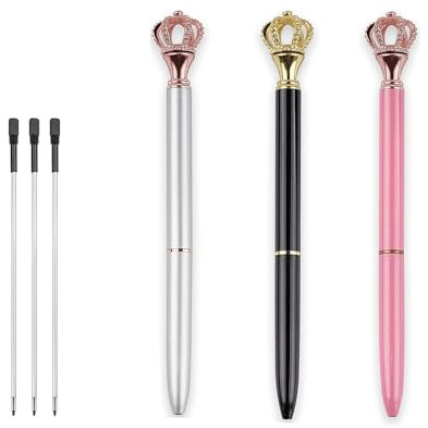 AIYIBEN Kugelschreiber, 3 Stück, Diamant-Krone, schwarze Tinte, Schreibstift-Set, Bürobedarf, Schreibwaren, Geschenk, geeignet für Schule, Büro, Zuhause, Hochzeit, Dekorieren